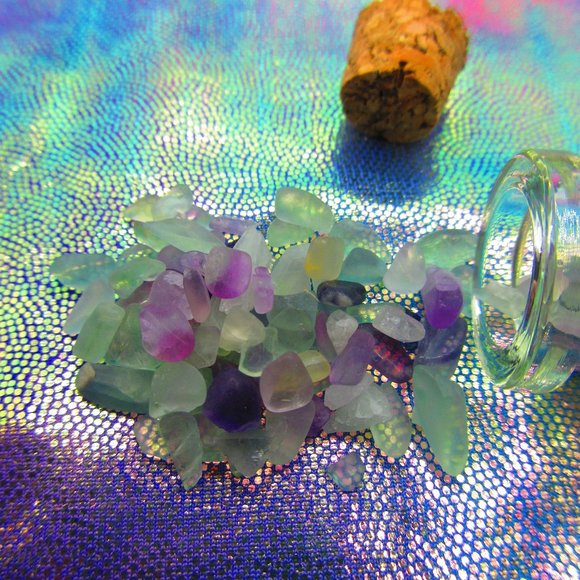 Fluorite Gemstone Chips In A Bottle Embellishments Natural Semi Precious - Picture 1 of 3